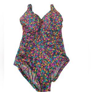 VINTAGE Gabar multi color floral one piece swimming suit Size 12
